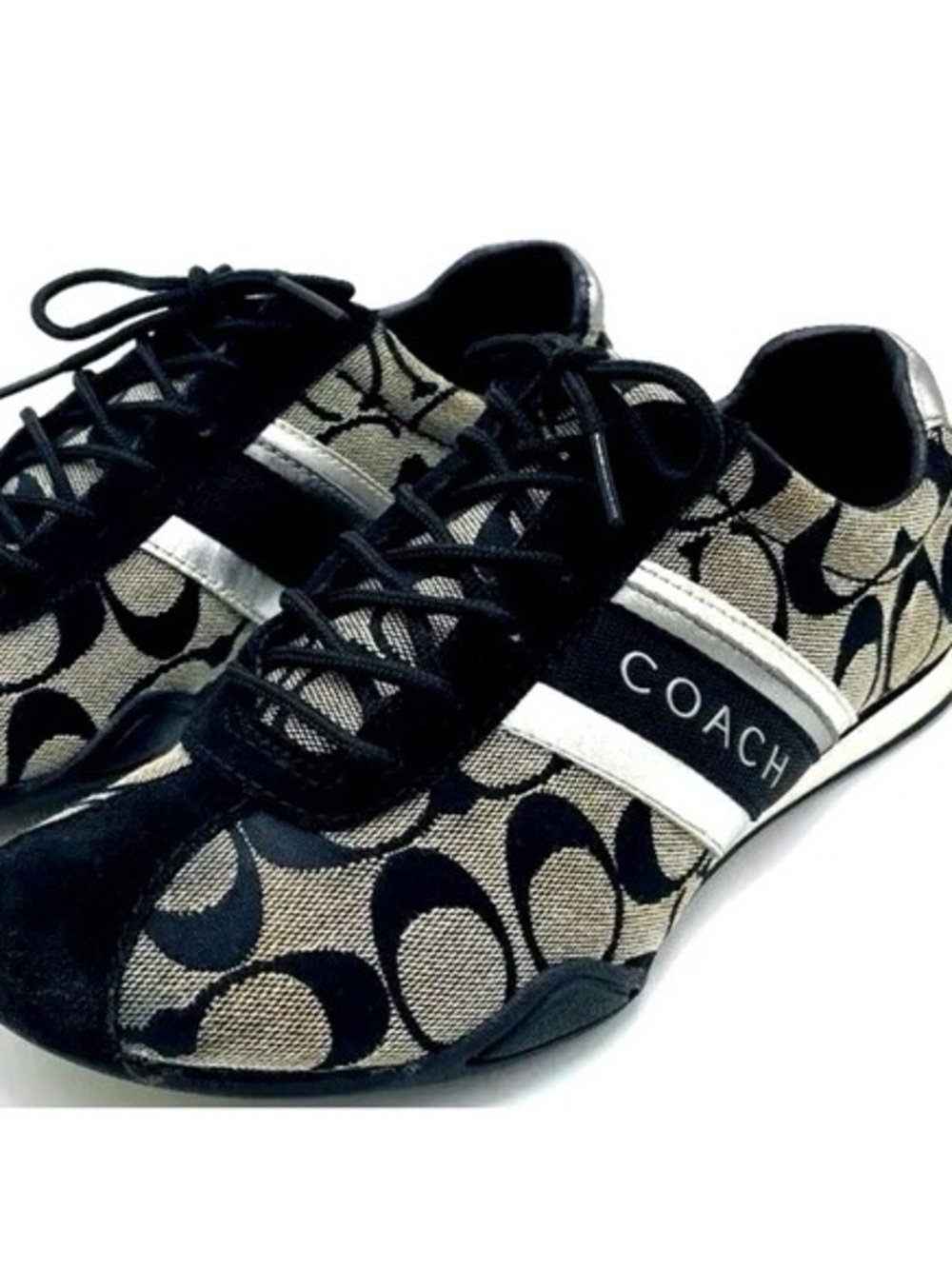 Coach| Jayme Black & White Signature Monogram Logo Lace-Up Sneakers Sz 8.5